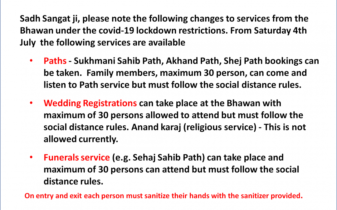 Restricted services from the Bhawan under the covid-19 lockdown Conditions